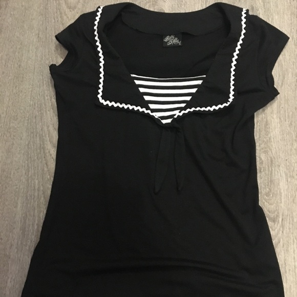 Rockabilly Ladies Extra Large Stretchy Black and White Sailor Top Vintage - Picture 2 of 3